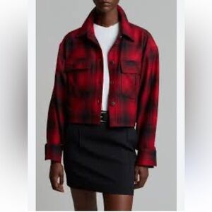 RÓHE wool plaid cropped jacket boho western black red